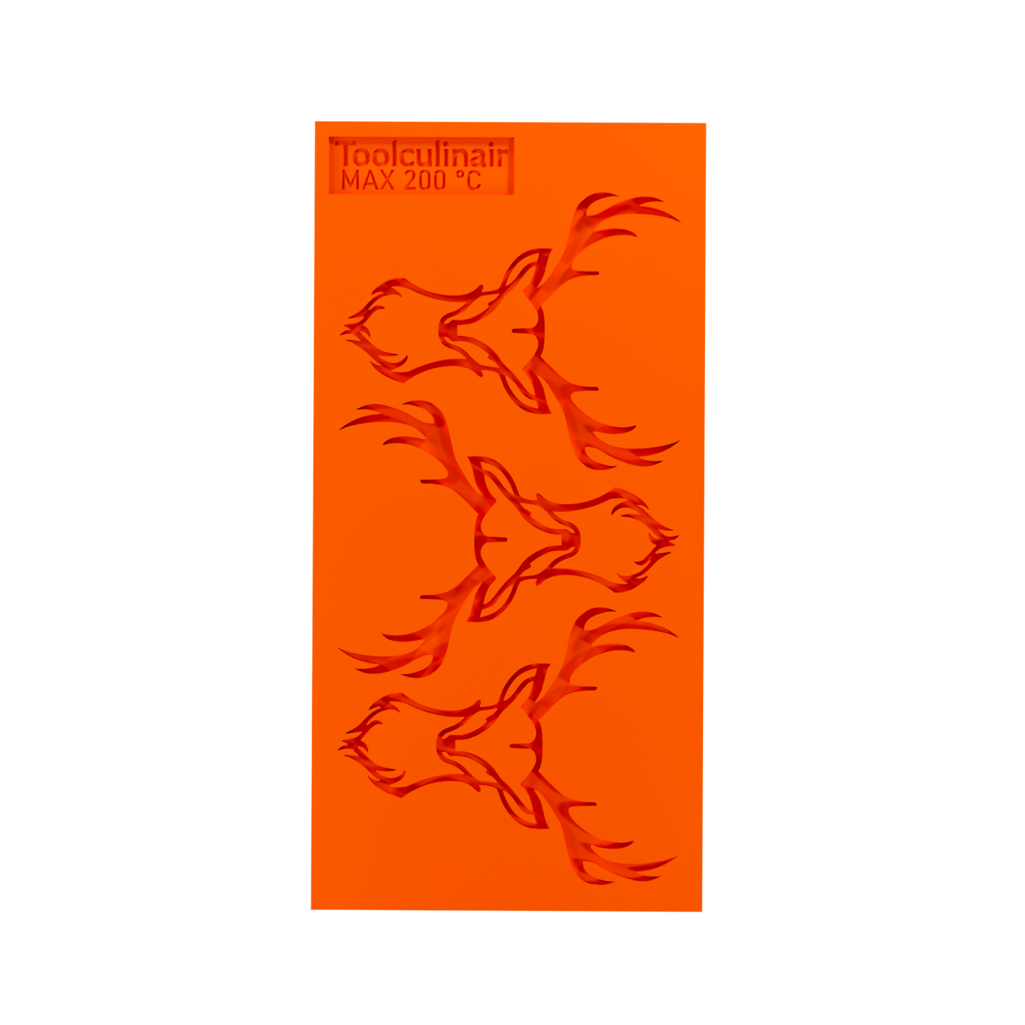Full view of a food-safe silicone tuile mold featuring an intricate deer head design – ideal for creating elegant tuile garnishes in professional pastry and fine dining presentations