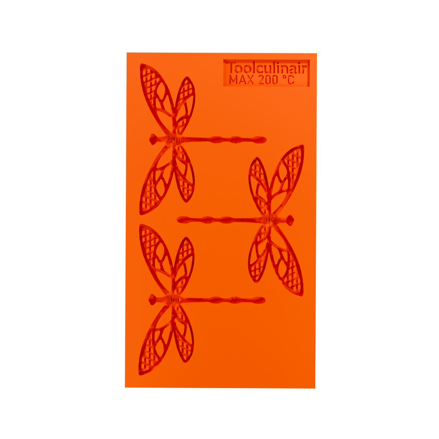 op view of the Flydraze food safe silicone tuile mold, showcasing detailed dragonfly design ideal for creating delicate sweet and savory pastry decorations.