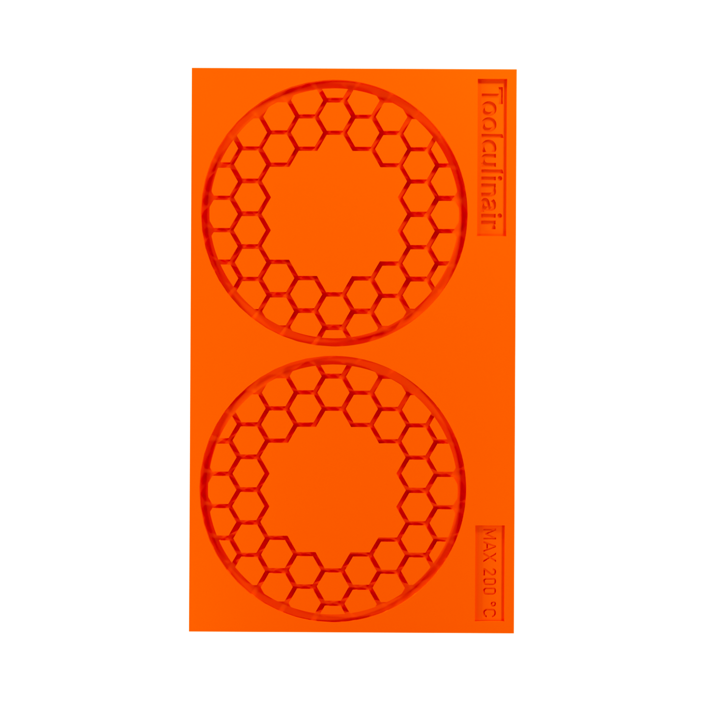 Top view photo of the Hiveorb food safe silicone tuile mold, highlighting the detailed honeycomb cavities perfect for crafting elegant sweet and savory pastry decorations.