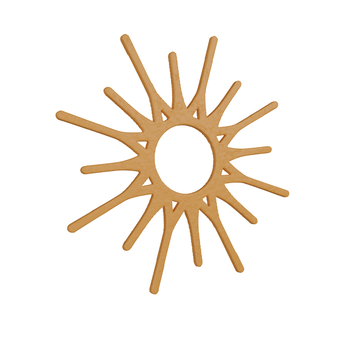 Digital image of a Solar tuile cookie, featuring the sunburst design and sharp, detailed rays.
