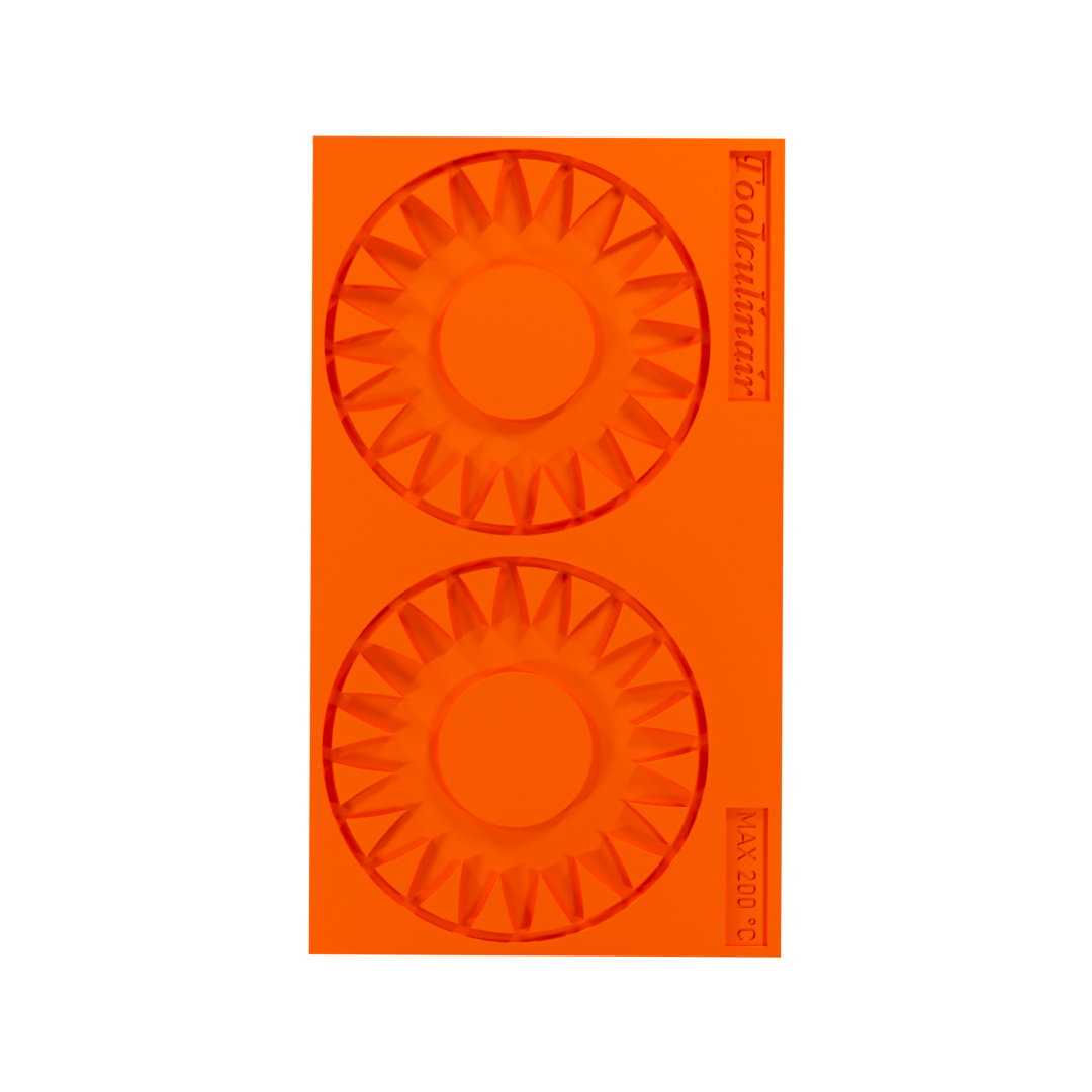 Front view of the Sunburst Ring food safe silicone tuile mold, designed to create detailed and elegant pastry decorations for professional dessert plating.