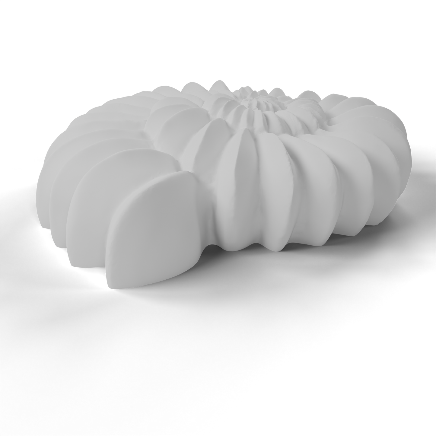 Side view of Ammonite 3D shape – elegant spiral dessert form made with a professional silicone mold, ideal for refined pastry, mousse, and chocolate creations by ToolCulinair.