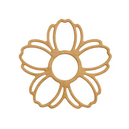 3D render of a baked golden yellow cherry blossom-shaped tuile, showing the final result after being released from the mold as a delicate fine dining pastry element.