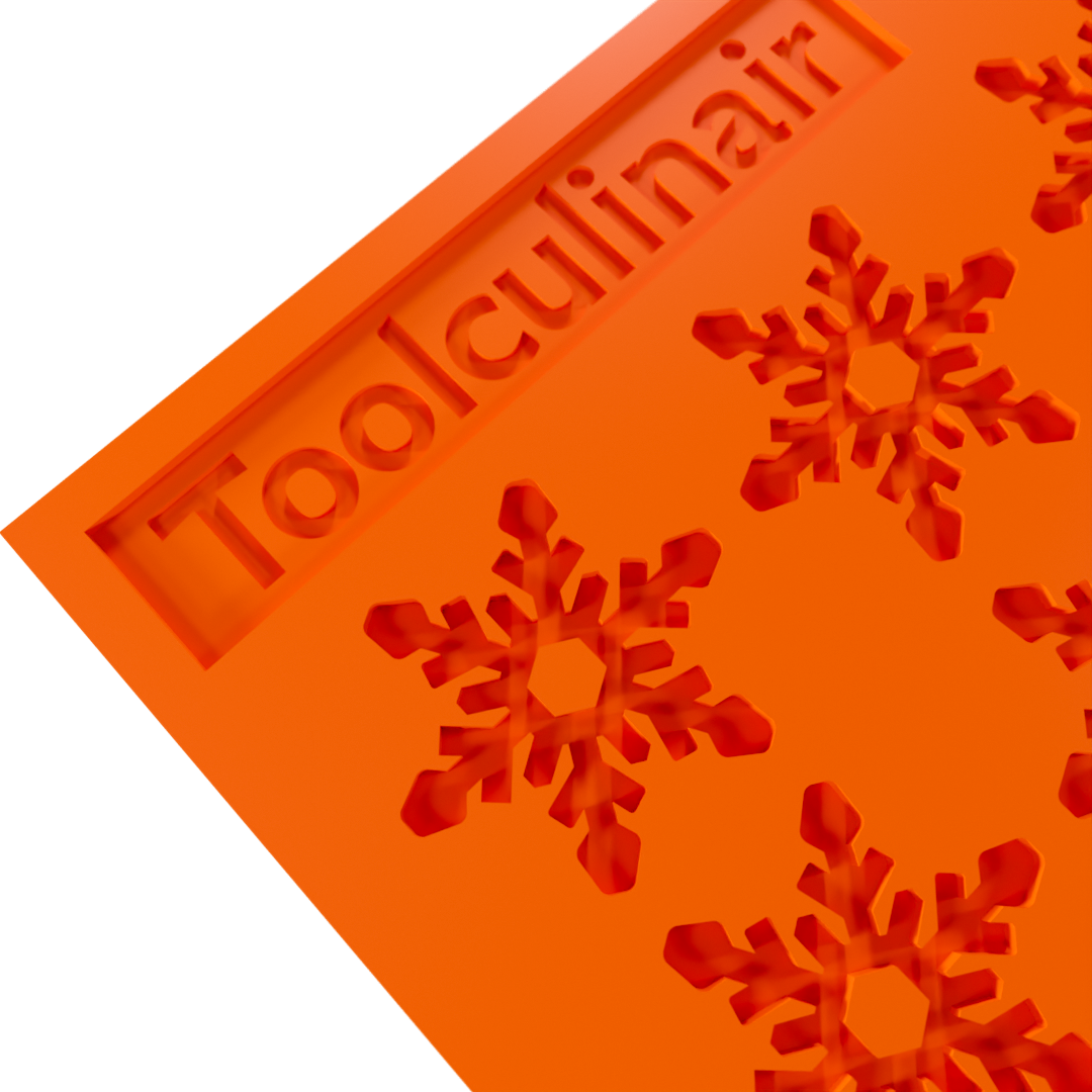 Close-up of a crystal flake silicone tuile mold, showing detailed patterns for creating decorative cookies and pastries