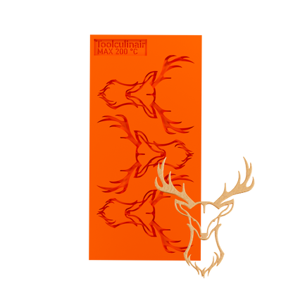 Food-safe silicone tuile mold with matching deer head tuile cookie – perfect for high-end pastry decoration, gourmet plating, and modern dessert presentations in fine dining kitchens