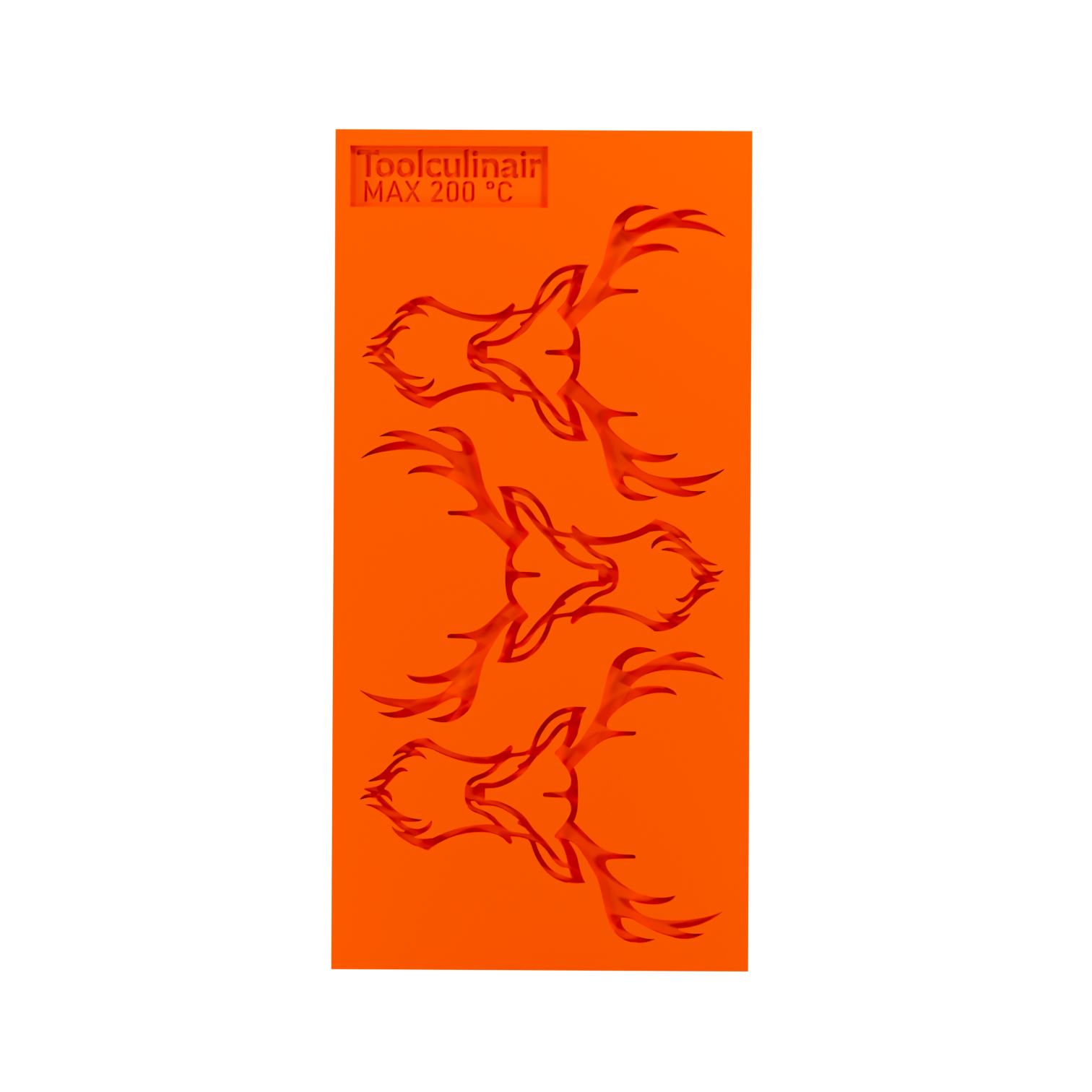 Full view of a food-safe silicone tuile mold featuring an intricate deer head design – ideal for creating elegant tuile garnishes in professional pastry and fine dining presentations