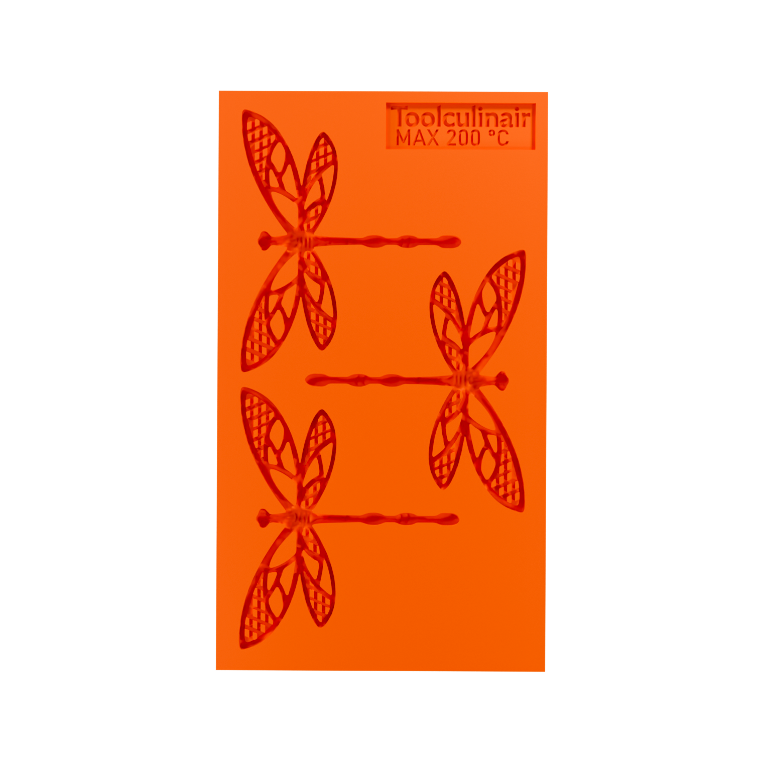 op view of the Flydraze food safe silicone tuile mold, showcasing detailed dragonfly design ideal for creating delicate sweet and savory pastry decorations.