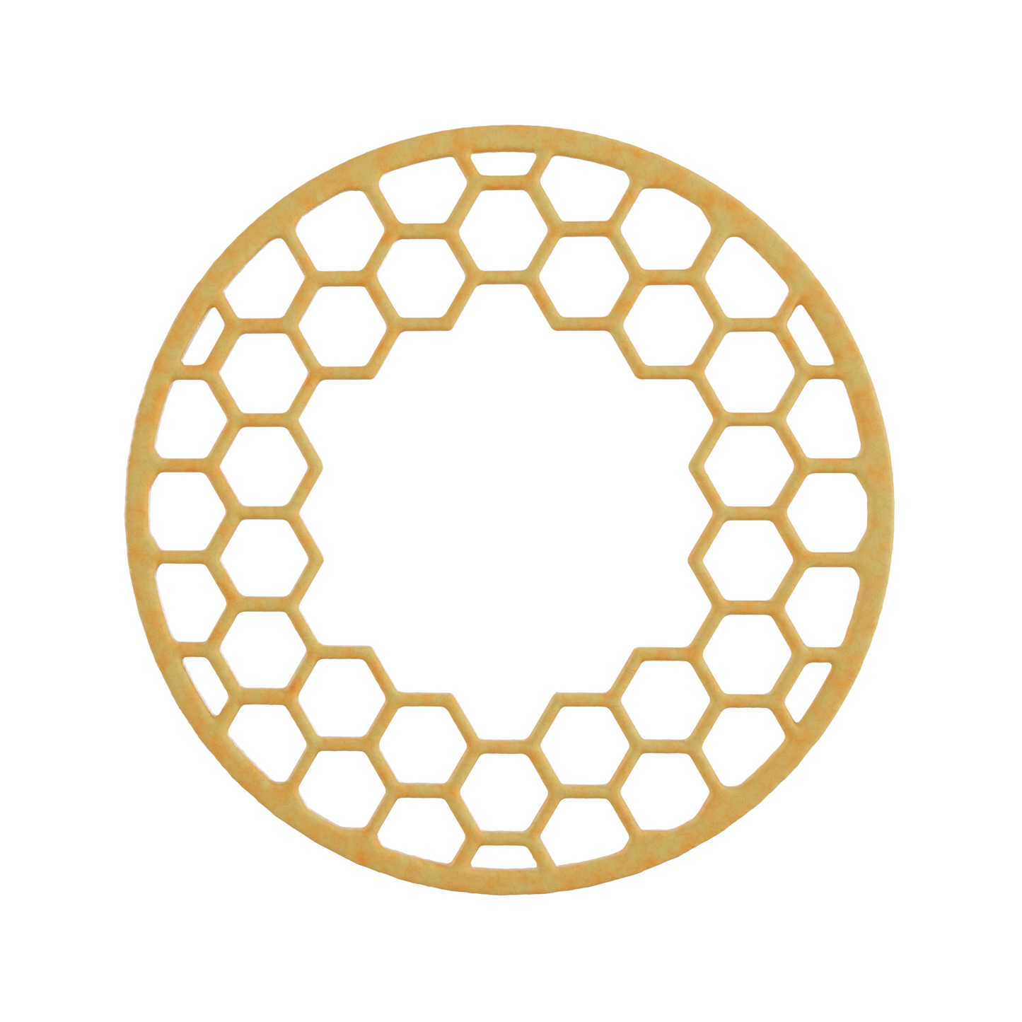 Digital render of a Hive Orb tuile cookie, featuring a honeycomb-like texture with a rounded shape.