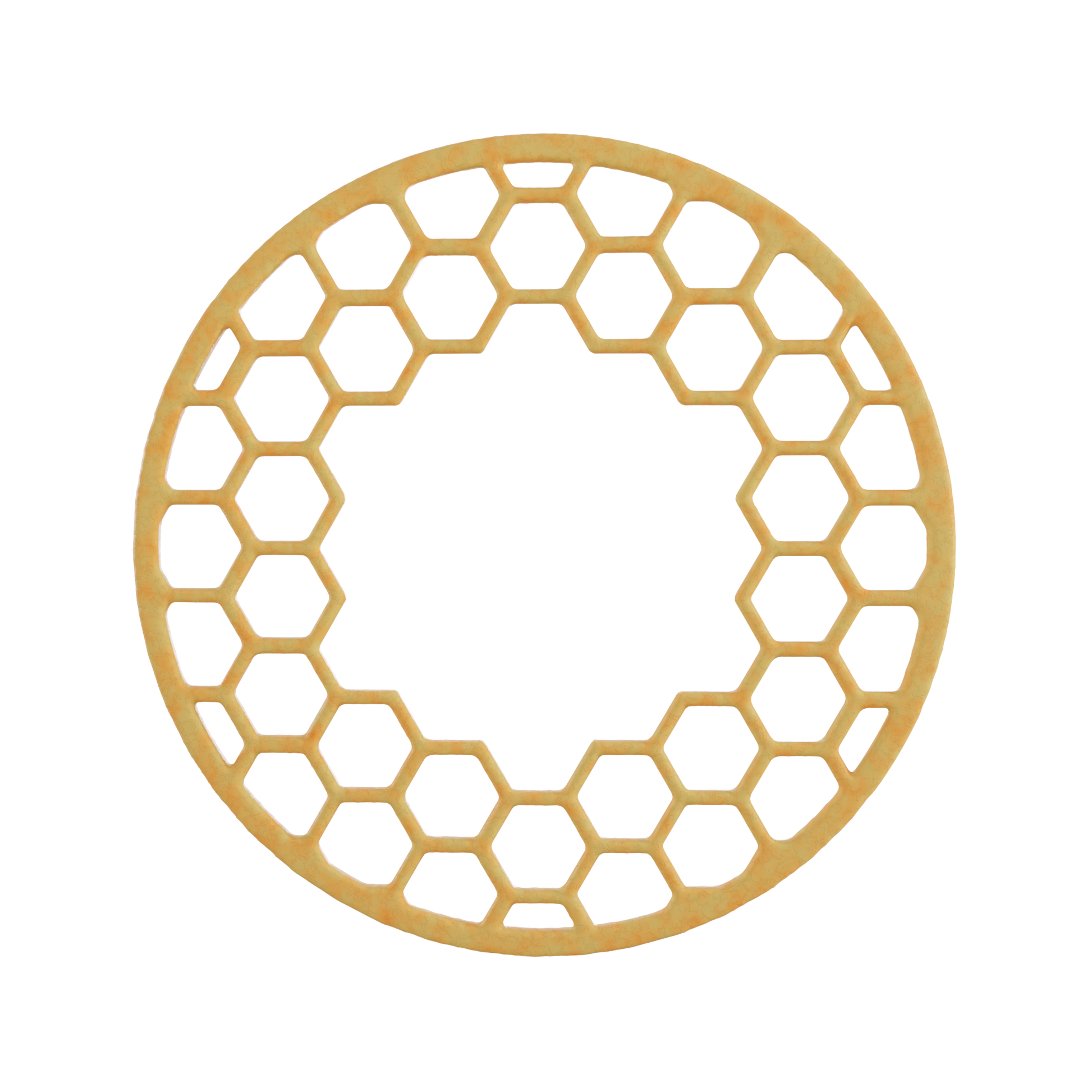 Digital render of a Hive Orb tuile cookie, featuring a honeycomb-like texture with a rounded shape.