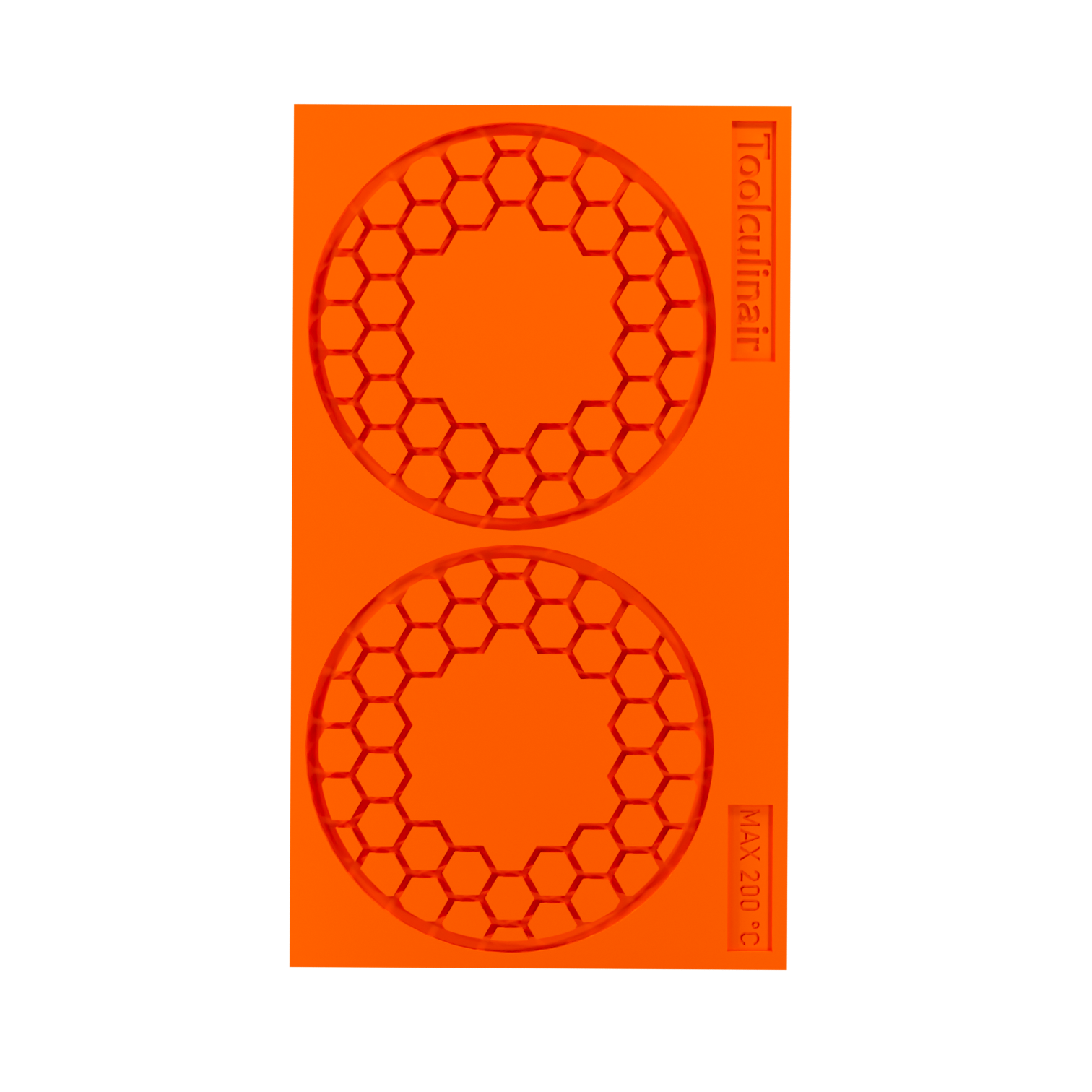 Top view photo of the Hiveorb food safe silicone tuile mold, highlighting the detailed honeycomb cavities perfect for crafting elegant sweet and savory pastry decorations.