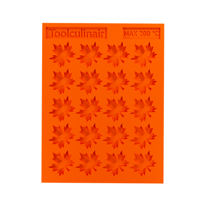 Overhead view of food-safe maple leaf silicone tuile mold for creating tuile cookies and pastries
