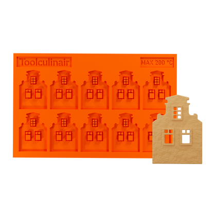 Front side view of the Neck Gable food safe silicone tuile mold designed to create precise Dutch canal house shaped tuiles for elegant pastry decoration and refined dessert plating.