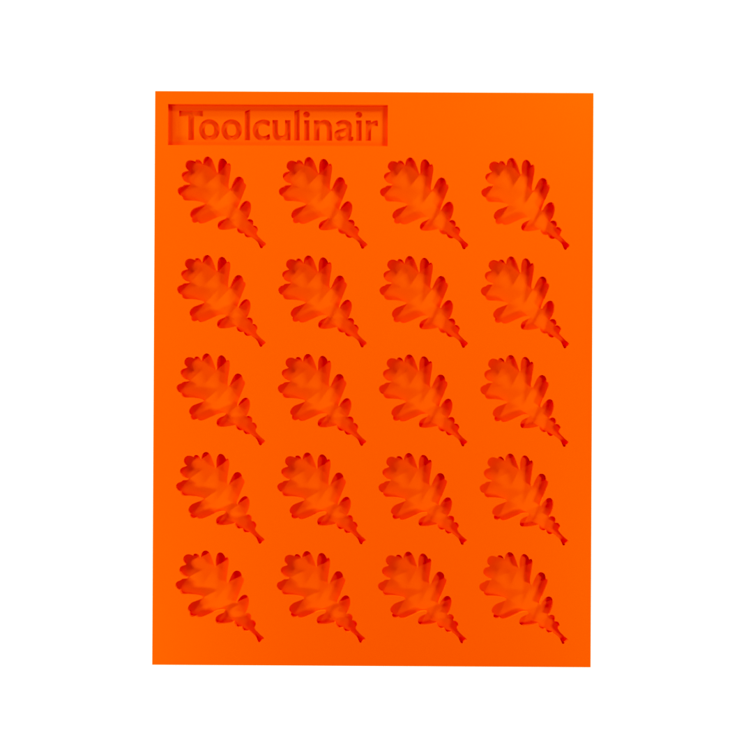 Overhead view of food-safe oak leaf silicone tuile mold for creating tuile cookies and pastries