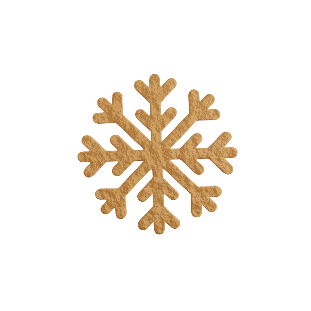 3D render of a snowflake-shaped tuile cookie, showcasing intricate decorative patterns for pastries