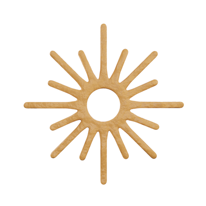 3D render of a baked golden yellow Solar tuile with a sun-like shape and an open center hole, shown as a delicate fine dining pastry element.