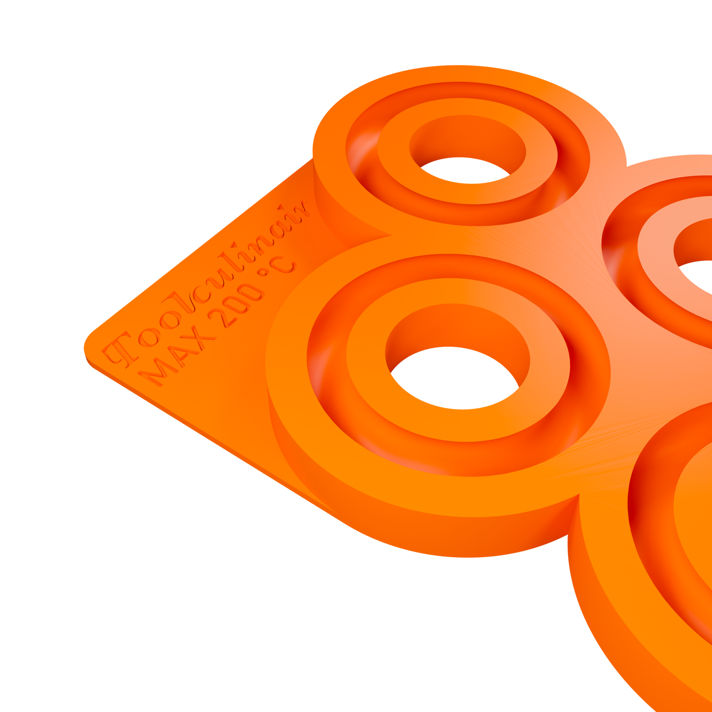 Side view of the Torus 6 cm food safe silicone 3D mold with six ring shaped cavities, designed for creating elegant sweet and savory pastry decorations perfect for starters and main dishes.