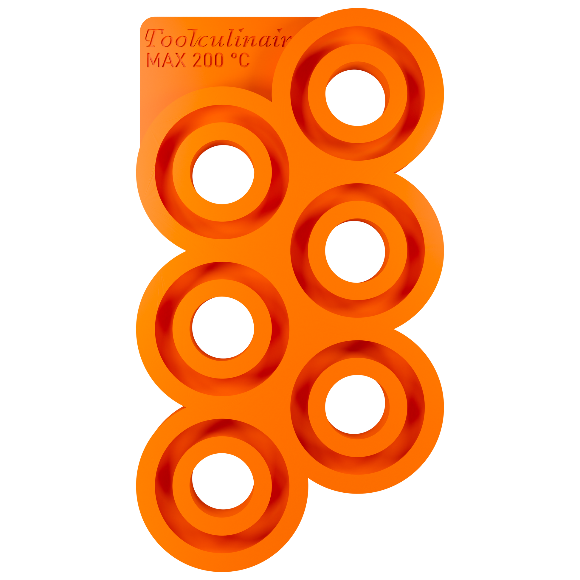 Top view of the Torus 6 cm food safe silicone 3D mold featuring six ring shaped cavities, versatile mold ideal for making multiple sweet and savory pastry decorations for appetizers and main courses.