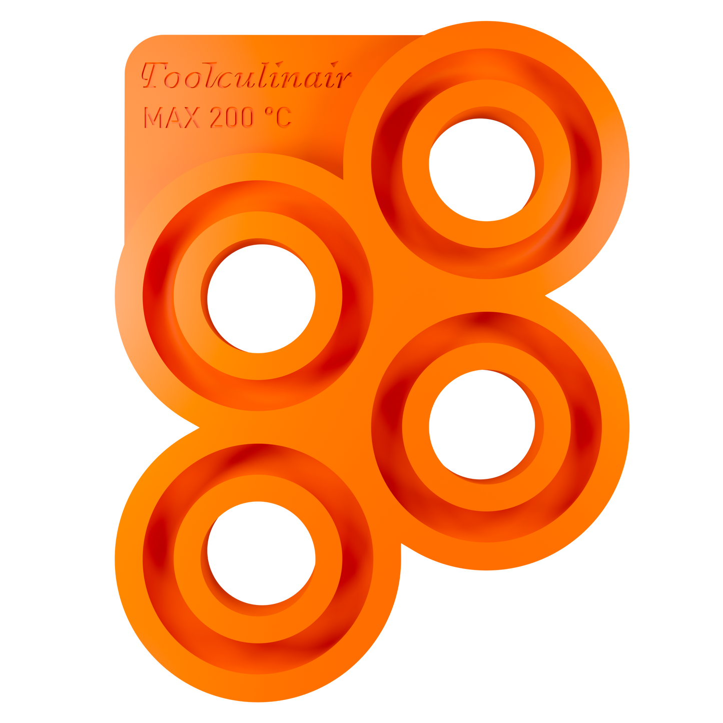Top view of the Torus 8 cm food safe silicone 3D mold, featuring four ring shaped cavities, versatile and flexible mold perfect for creating multiple sweet or savory pastry decorations for appetizers and main courses.